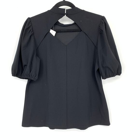 Ann Taylor Puff Sleeve Blouse Womens Sz Medium Black High Neck Keyhole Back NEW - Picture 2 of 7